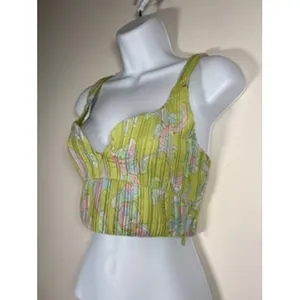 ZARA Crop Top Small‎ Green Abstract Paisley Bustier Ribbed Summer Boho Retro Y2K thumbnail 2
