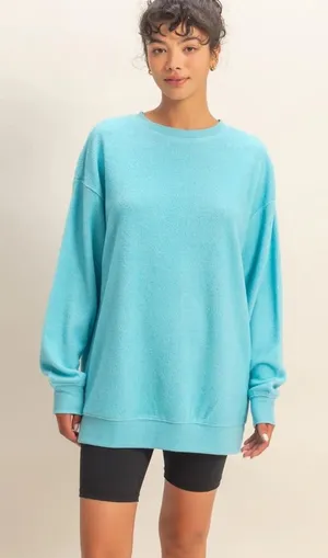 NEW Double Zero Oversized Crewneck Casual Sweatshirt Sky Blue size Large thumbnail 1