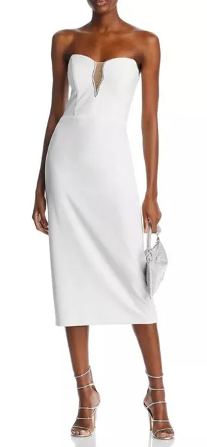 AQUA Rhinestone Embellished Strapless Crepe Midi Dress‎ Size 8 thumbnail 1