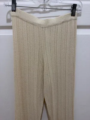 NWT Sage the Label Cream Fresh Fair Ribbed Knit Flare Pants XS LE3743 Cozy Boho thumbnail 3