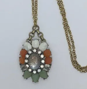 Bronze-Tone Multicolor Glitter Sparkle Rhinestone Necklace thumbnail 4