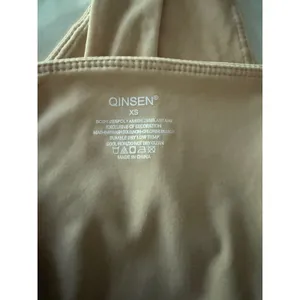 QINSEN Tan Nude Square Neck Bodysuit XS Adjustable Straps Thong Back‎ Stretch thumbnail 8