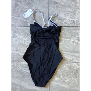 Quince Italian Underwire One Piece Swimsuit Black White Bow Back ATG001 Size S thumbnail 4