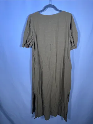 Mijeong Park Womens Green Linen Midi Dress Medium/Large thumbnail 6