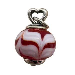 James Avery Retired Red White Art Glass Finial Heart Charm Sterling Silver Rare thumbnail 2