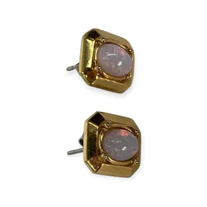 Vintage Gold Plated Oval OPAL STUD EARRINGS 9.5mm Wide by 11mm Long Rectangle thumbnail 4