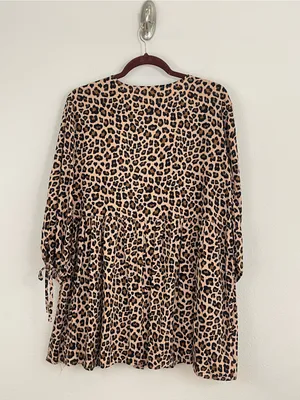 Entro Leopard Print Button‎ Front Babydoll Tunic Top/Dress Size M- Brown/Black thumbnail 6