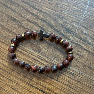 Beaded Bracelet with Cross Charm Black thumbnail 2