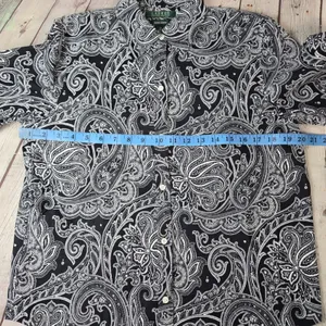 Lauren Ralph Lauren Womens Medium Black White Paisley Non-Iron Button Down Shirt thumbnail 6