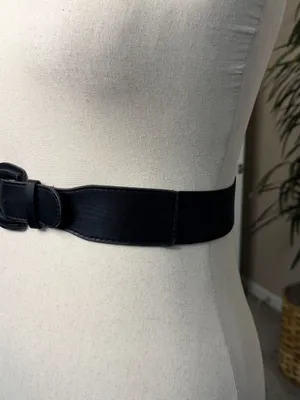 Women's Black Faux Leather Fashion Belt with Rounded Buckle thumbnail 3