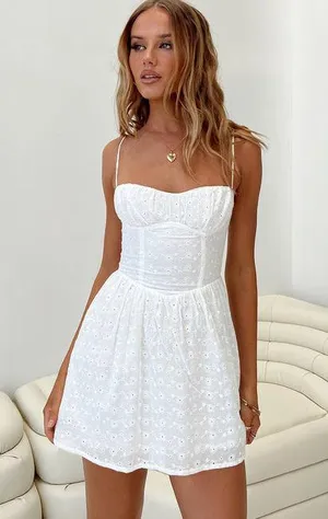 Princess Polly Mckilah Mini Dress White Floral Eyelet thumbnail 1