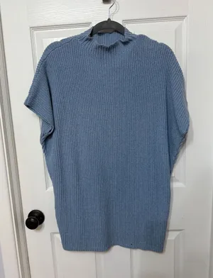 Free People Beach Blue Ribbed Knit Mock Neck Sweater Vest Sleeveless‎ Top S/P thumbnail 1