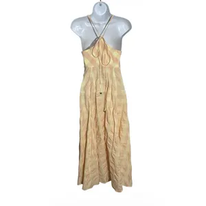 Free People via gingham cami midi dress in yellow Women's Size XS 100% Cotton thumbnail 5