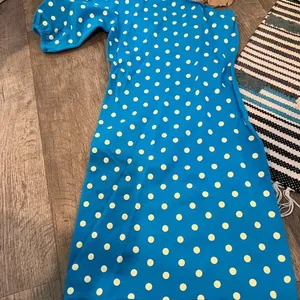 ZARA // turquoise polka‎ dot 1 puff shoulder knit size L thumbnail 10