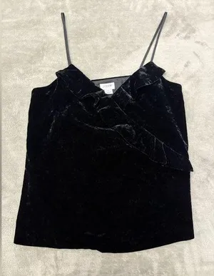 J. Crew Women's Going Out Velvet Ruffle Strappy Cami Tank Top, Black, XXS thumbnail 1