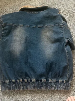 Dolls Kill Blue Denim Bomber Jacket with Tan Sherpa Collar thumbnail 8