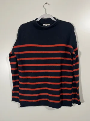 Madewell Striped Whitworth Mockneck Sweater Merino Wool Alpaca Blue Orange thumbnail 4