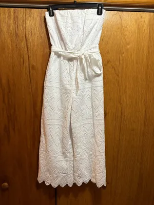 Express White Strapless Jumpsuit Eyelet Design Wide Crop Leg thumbnail 2