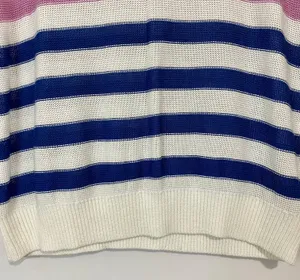 Women’s Cap Sleeve Knit Stripe Sweater Blue Purple & Cream Size XL NWOT FLAW thumbnail 3