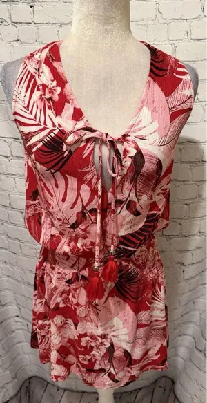 White House Black Market WHBM sleeveless tropical Floral Rayon Dress Size Medium thumbnail 1
