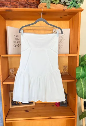 Peppermayo Linen Cotton Strapless Mini Dress Size 6 NWT Coastal chic Bachelorett thumbnail 3