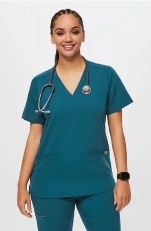 FIGS Technical Collection‎ Scrub Top XXS Teal Blue V-Neck Short Sleeve Pockets thumbnail 1
