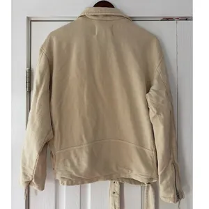 We The Free Free People Cream Cotton Moto‎ Jacket Belted Asymmetric Zip XS thumbnail 3
