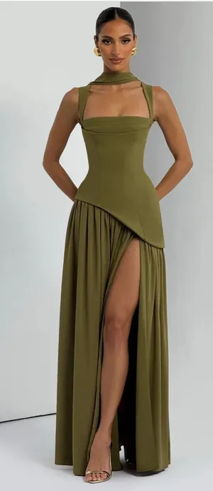 Babyboo Tallulah Maxi Dress - Deep Olive thumbnail 1