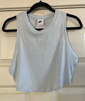 NWT Women’s Nike Cropped Ribbed Tank Top Light Blue Size M thumbnail 1