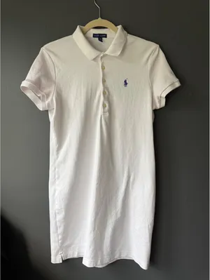 Ralph Lauren White Polo Shirt Dress with Navy Logo - Size Large thumbnail 1