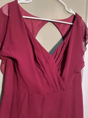 Azazie Women's Rylee Dress Burgundy A-Line Pleated Chiffon Surplice Neck Keyhole thumbnail 10