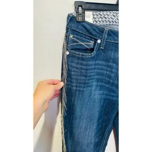 ARIAT R.E.A.L. Denim Dark Wash Silver Fringe Accent Side High Rise Flare Jeans thumbnail 7