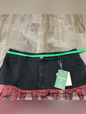 NWT Halara Flex Denim Plaid Ruffle Mini Skirt thumbnail 7
