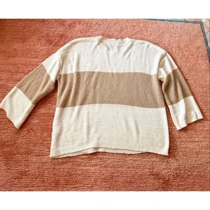 Vestique Striped Knit Sweater Size S Cream Beige Wide Sleeve Soft Cozy thumbnail 6