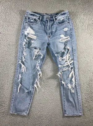 American Eagle Girlfriend Jeans Women 8 Short High Rise‎ Distressed Thrashed thumbnail 1