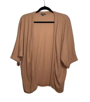 Tan Open Front Woven Kimono Sleeve Cardigan M/L thumbnail 1