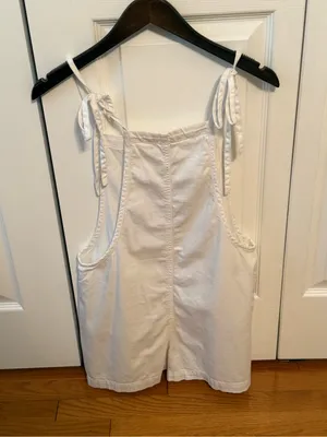 Aerie Linen Tie Shoulder Shortall Romper in White thumbnail 3