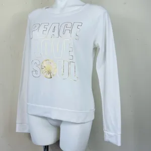 Soulcycle Peace Love Soul Hacci Crew Neck White Gold Pullover Shirt M thumbnail 2
