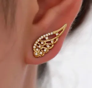 Angel / Fairy / Butterfly Wings Gold Rhinestone Earrings thumbnail 2