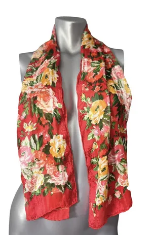 Oscar de la Renta Silk Floral Scarf Print 50” X 10.5” Sheer Rose thumbnail 1