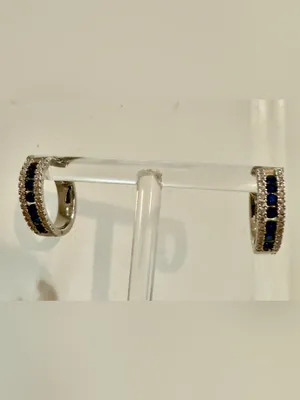 Small Navy and White CZ Huggie Hoop Earrings thumbnail 4