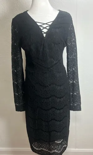 Xhilaration Women Black Lace Long Sleeve Dress Size M LACE thumbnail 1
