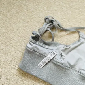 ALO Yoga Light Gray Ribbed V-Neck Bralette thumbnail 4