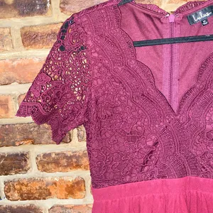 Lulus Burgundy Angel In Disguise Lace Skater Mini Dress Women's Size Medium thumbnail 4