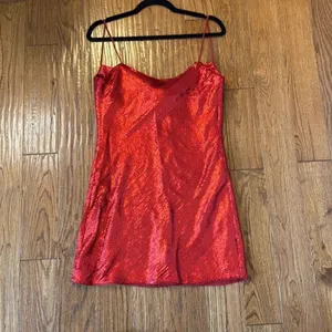 Zara NWT red sequin slip mini dress size small thumbnail 9