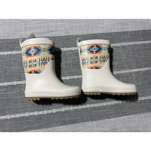 Pendleton Kids Rain Boots Western Navajo Print White Rubber Size 7 8 thumbnail 2