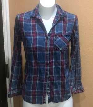 Sneak peek plaid button up shirt Blue thumbnail 1