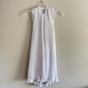 NEW Lulus Pretty Aura White Satin Plisse Mock Neck Mini Swing Summer Dress Sz XS thumbnail 11