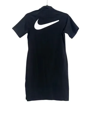 Nike Swoosh Black Logo High Neck Short Sleeve Mini Dress MEDIUM thumbnail 4