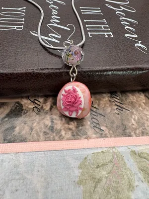 Y2K Handmade Pink Cameo Shell Necklace Cottagecore Romantic Pendant thumbnail 6
